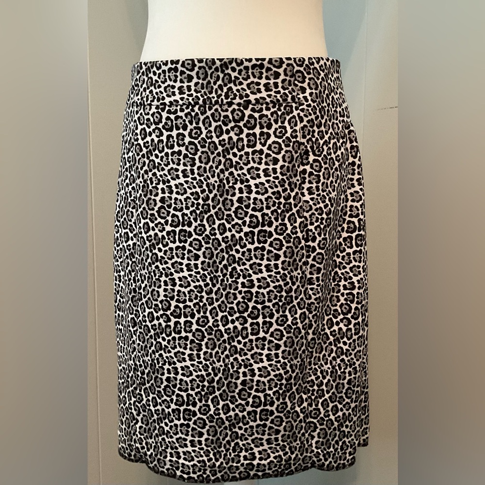 Michael Kors Black and White Leopard A-Line Skirt